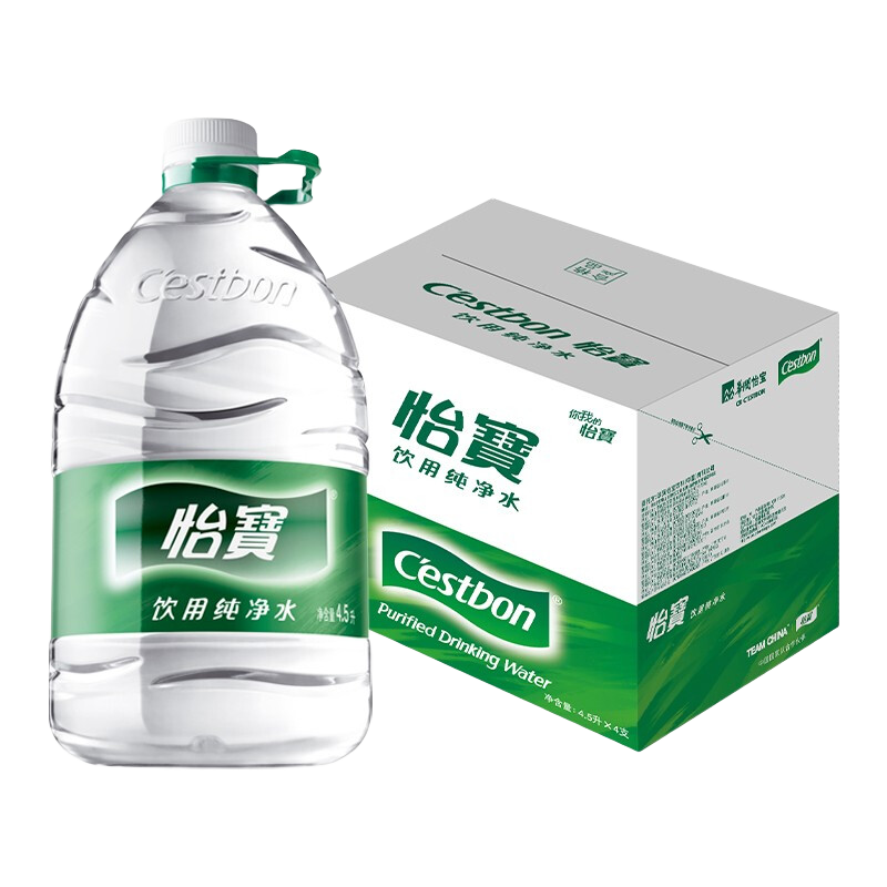 怡宝纯净水4.5L*4瓶整箱大桶装饮用水 泡茶 煲汤 51.6元（需领券，合25.8元/件