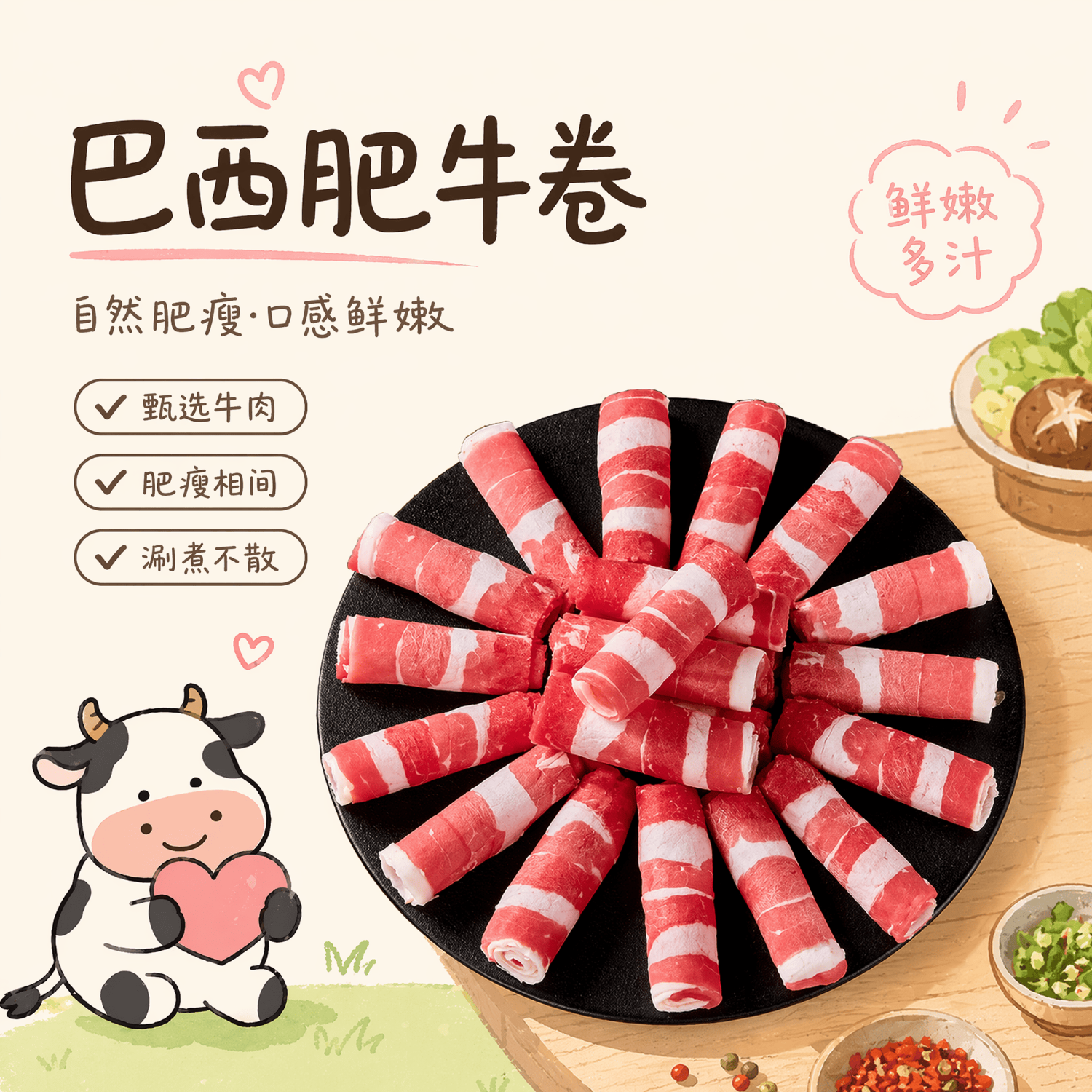 沃典 澳洲原切谷饲安格斯牛肉卷 生鲜牛肉 炖煮火锅 500g*4源头直发 66.9元 - 线报酷