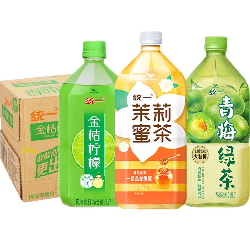 统一 金桔柠檬/青梅绿茶饮料1L*8瓶整箱批特价1升夏日清爽大瓶饮料 ￥10.8