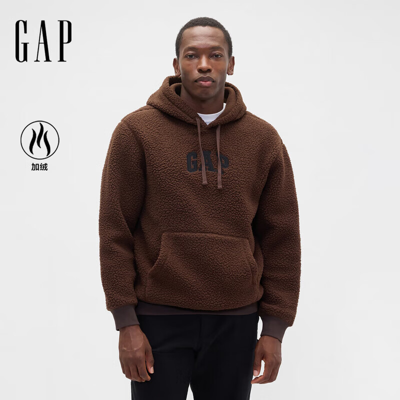 Gap 男女装2025秋季logo仿泰迪绒宽松连帽卫衣上衣美版789782 深棕色 M 美码 L亚