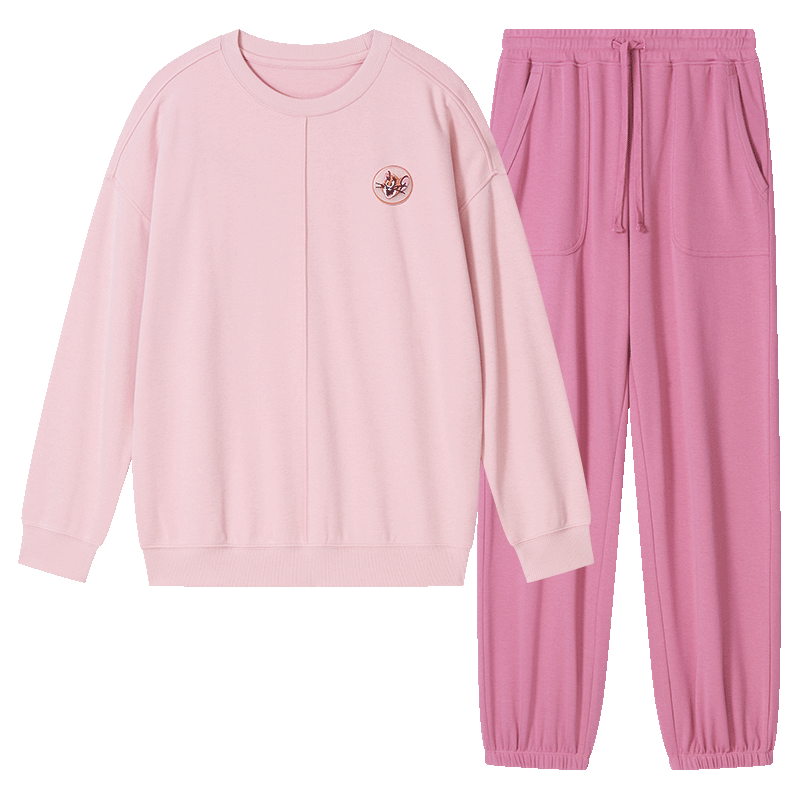 京东京造 女士抗菌睡衣秋冬棉质长袖可外穿圆领套头家居服宽松套装XL 99.5