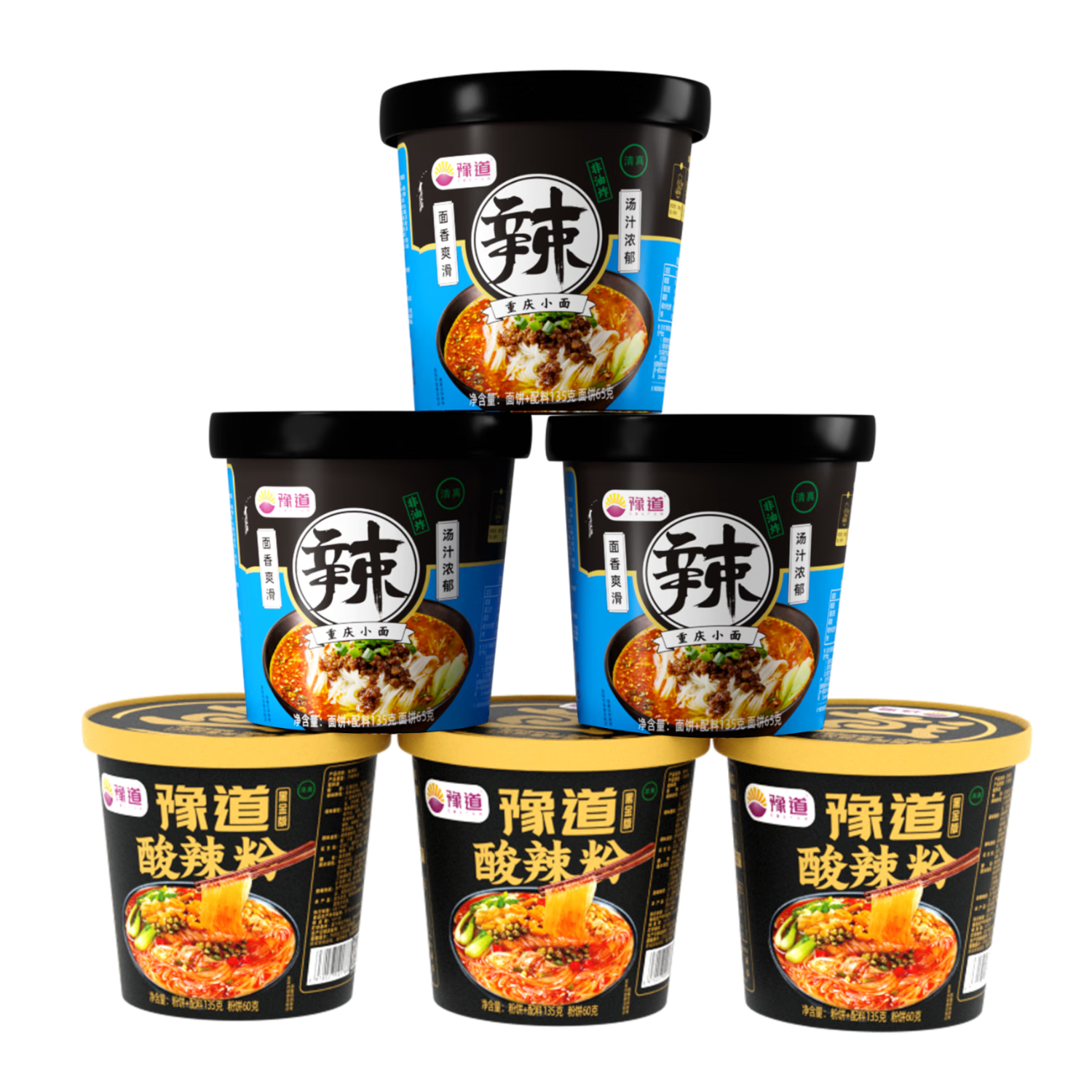 再降价、PLUS会员：豫道食品黑金酸辣粉135g*3桶+小面135g*3桶 ＊2件 24.28元包邮