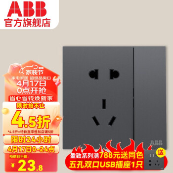 ABB 盈致系列 灰色 五孔带开关（可单独控制灯） ￥13.6