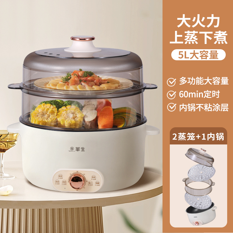 华生 电煮锅5L 家用火锅一体锅多功能锅双层电蒸锅大容量可煮饭 149元（需