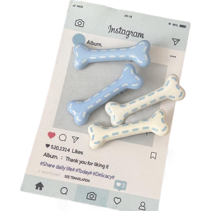 奶油蓝虚线骨头发夹 刘海侧边夹 2个（买一送一） 2元(需领券，合1元/件)