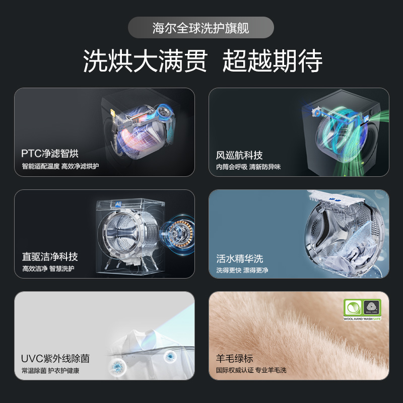 海尔 Haier 滚筒洗衣机家用直驱超薄精华洗大容量12kg风巡航洗烘596 8999元