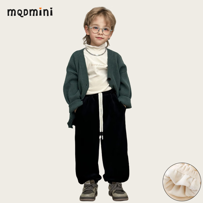 MQDMINI 儿童秋冬加绒裤子男女童保暖外穿裤2024新款男童宽松 - 110 cm 39.9元（