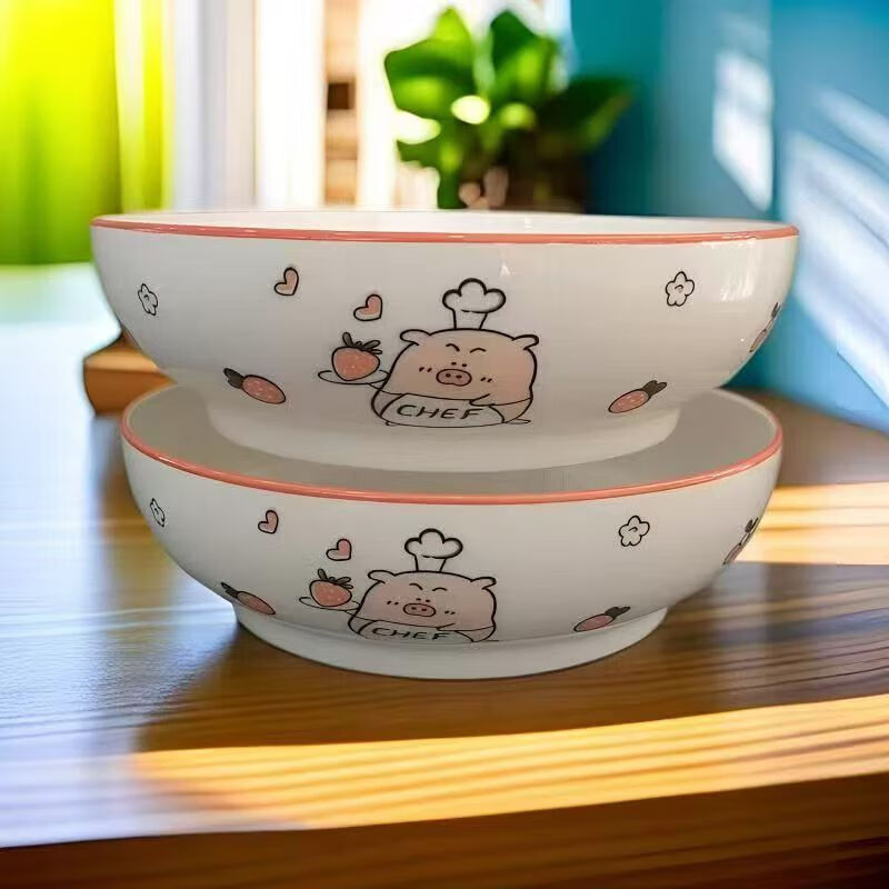 家用釉下彩卡通9英寸电子大盆汤盆水煮鱼毛血旺陶瓷餐具 可爱小猪 2个装 12