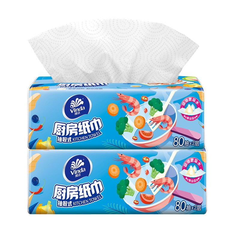 维达 厨房抽纸 80抽*12包(210*210mm) 店长推荐款 19.08元（需买4件，需用券）