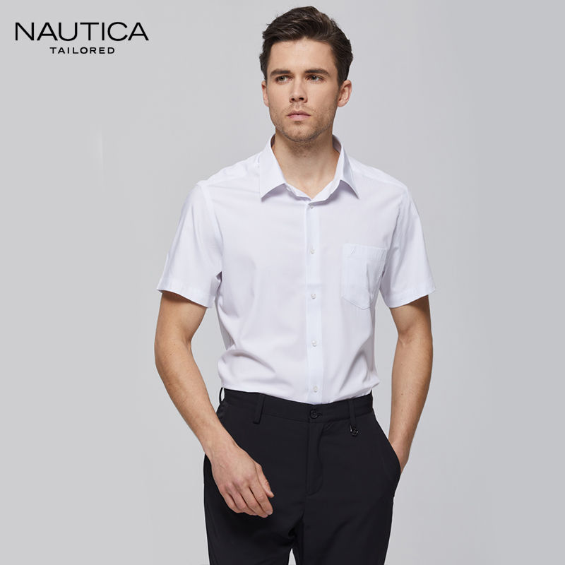 百亿补贴：NAUTICA 诺帝卡 TAILORED 夏季男士半袖衬衫经典商务休闲纯色衬衣有