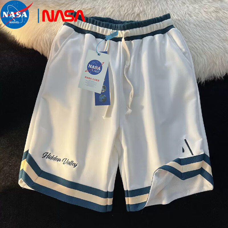 NASA MARVEL 官方联名美式复古篮球短裤男潮ins原宿风宽松薄款阔腿运动五分裤 白色 XL 34元