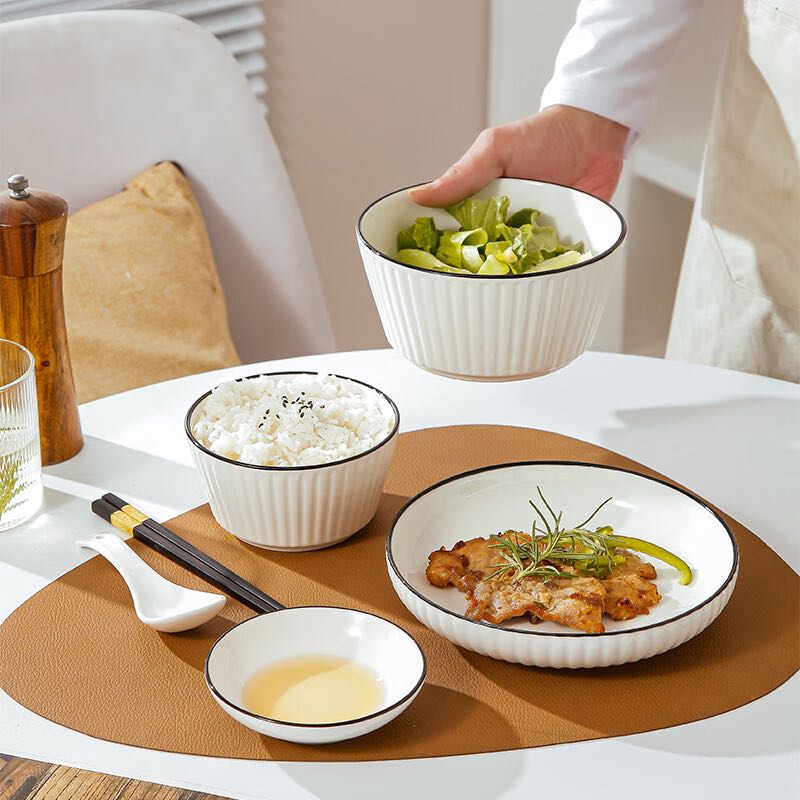 唯铭诺 北欧风餐具整套碗碟套装家用饭碗面碗盘子筷勺 一人食竖纹6件套 29.9元