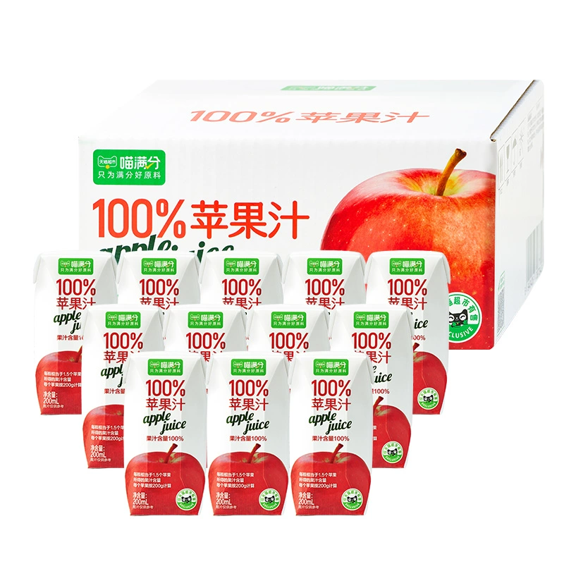 88VIP：喵满分 100%纯果汁饮料 苹果汁200ml*12盒 22.4元