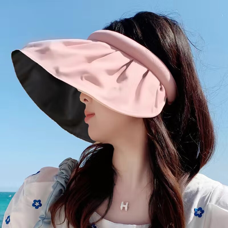 mikibobo 遮阳帽大檐太阳帽可折叠防晒帽女沙滩帽UPF50+防紫外线全脸防晒 粉色