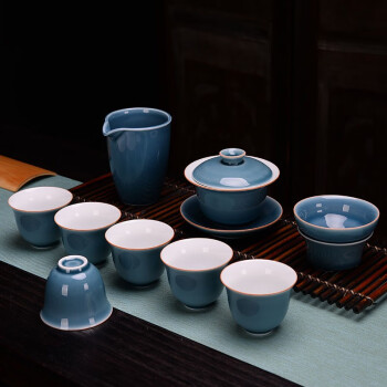 苏客 陶瓷茶具套装 霁蓝 1个盖碗+1个公道杯+1对茶漏+6个茶杯 ￥49.86