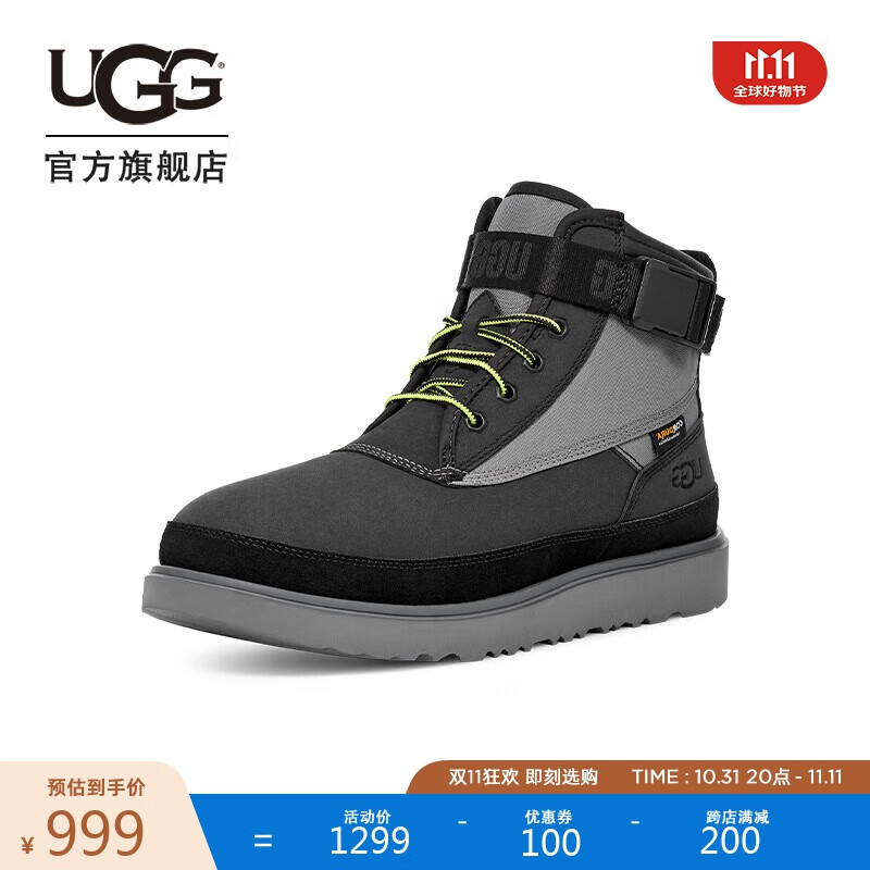 UGG 秋季男士潮流搭扣保暖休闲鞋时尚短靴1143985BLK|黑色40 899元