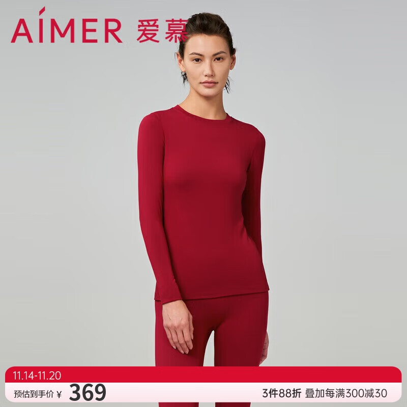 Aimer 爱慕 女士圆领打底秋衣保暖内衣暖逸本命年红色AM728911红色-上衣165 281.1