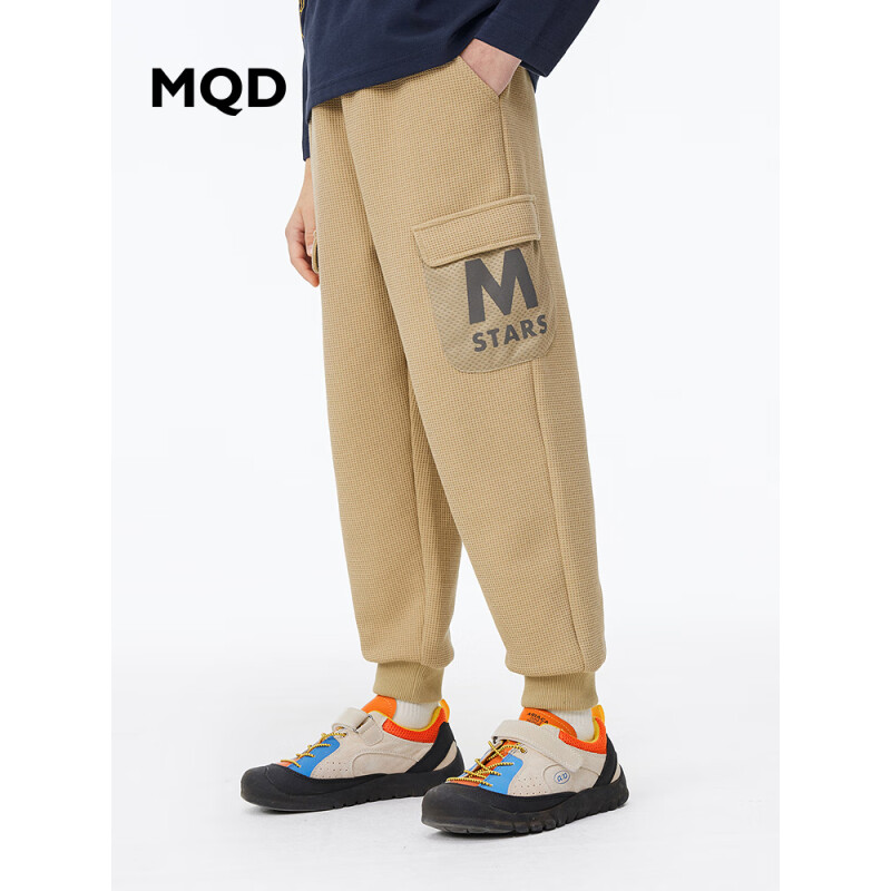 马骑顿 童装男童24春季华夫格针织运动裤中大儿童宽松工装卫裤潮 卡其 160cm