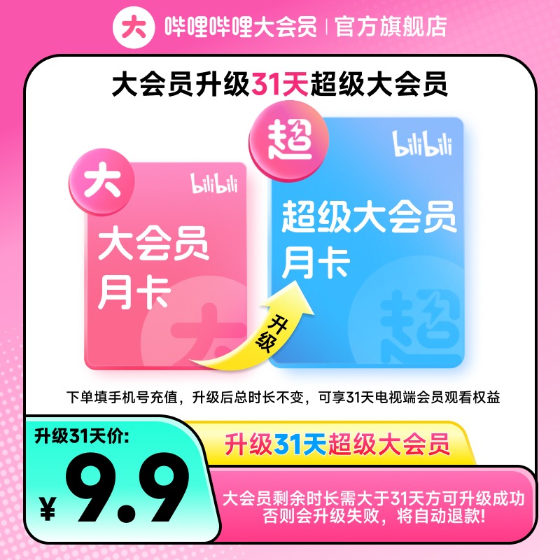 bilibili 哔哩哔哩 B站大会员 升级 超级大会员 1个月 支持电视端 9.9元