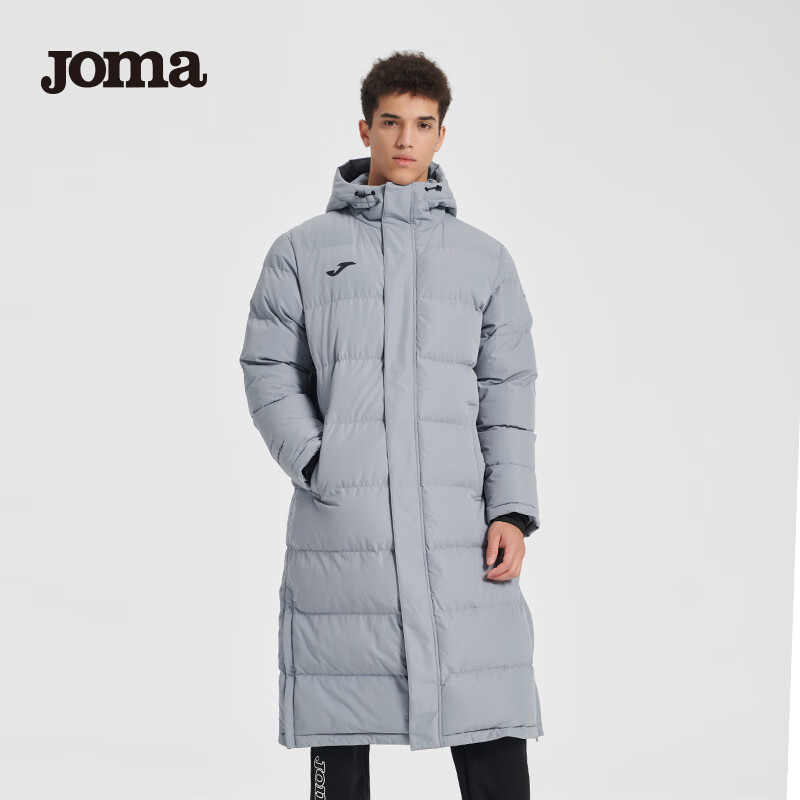 Joma 荷马 长款运动棉服男秋冬加厚防风保暖连帽足球训练棉衣外套 灰色 M 299