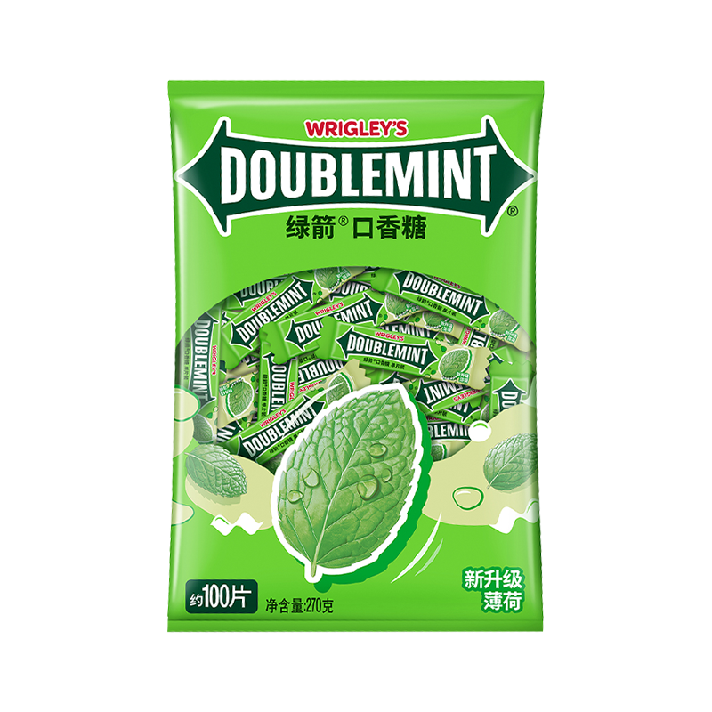 DOUBLEMINT 绿箭 口香糖100片条装箭牌薄荷糖1大袋清凉清口接吻糖果清新口气 