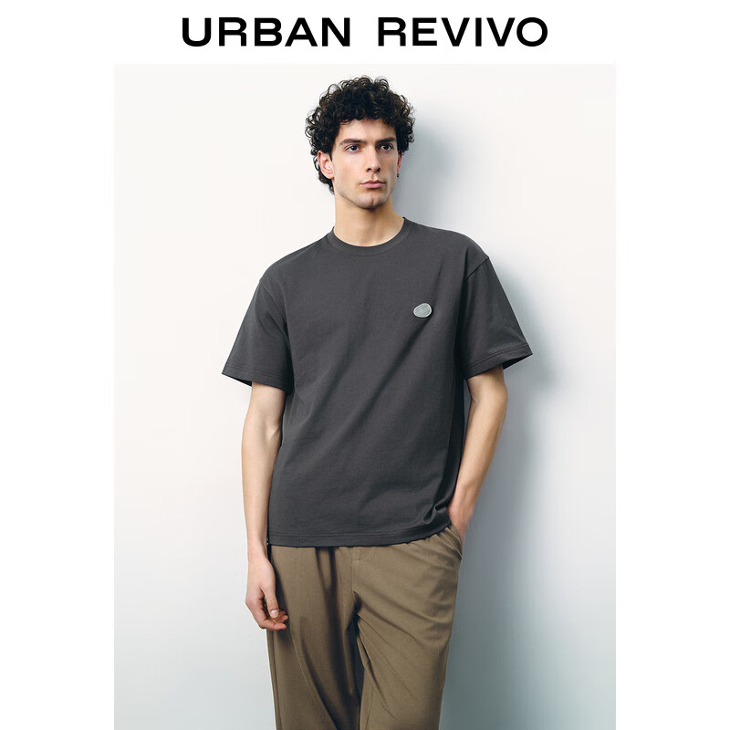 URBAN REVIVO UR2024夏季新款百搭棉质金属装饰T恤衫UMF440066 深灰 XS 58.97元（需用