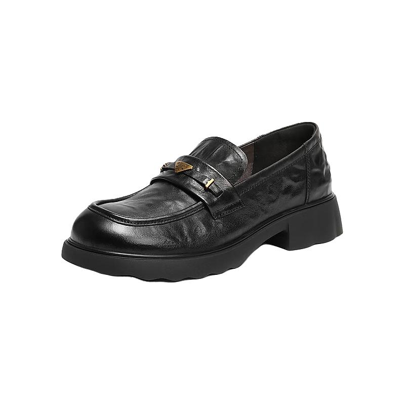 百丽 复古羊皮褶皱乐福鞋女2026春便式乐福鞋E9L1DAA6 黑色 36 (230mm) 459元（需