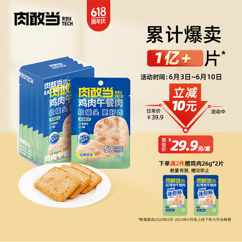 肉敢当 鸡肉午餐肉 50g*6袋 19.1元（需用券）