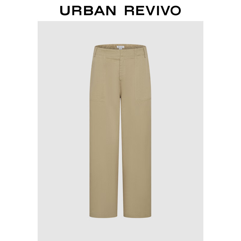 URBAN REVIVO UR2024秋冬女简约休闲通勤卡其半松紧腰阔腿裤UYU640014 卡其 XS 349元