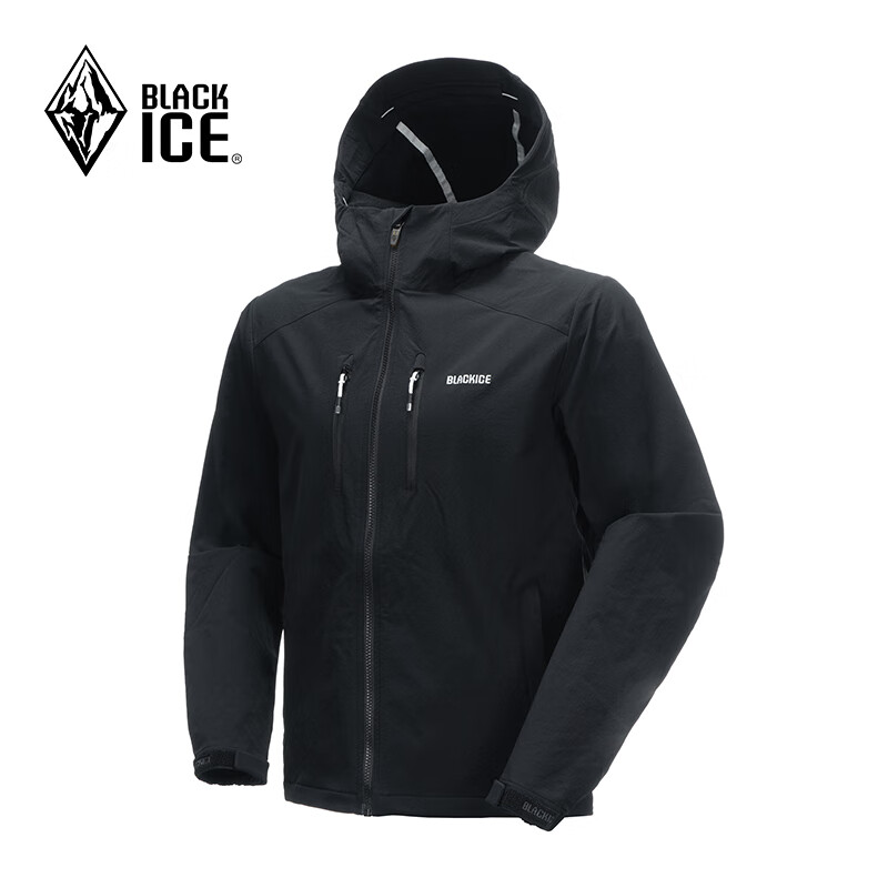 BLACKICE 户外男款防风防泼四面弹力连帽软壳上衣 黑色 M 284.72元（需用券）