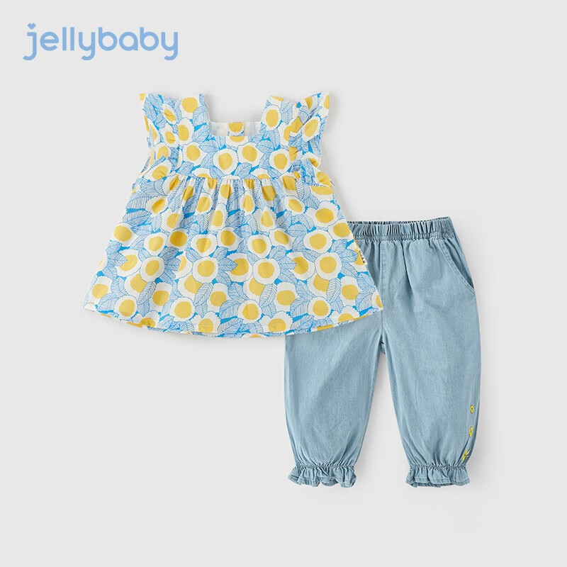 jellybaby 儿童女童婴幼短袖套装休闲 蓝色 75.1元（需用券）