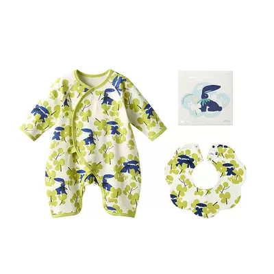 babycare 婴儿连体衣春装山茶花新生儿礼盒满哆咔兔橄榄绿+口水巾 59cm 礼盒 57
