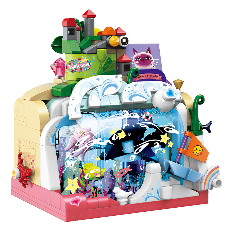 哲高潮奇趣马年财神爷转运招财工位拼装积木办公桌面装饰摆件新年礼物 立