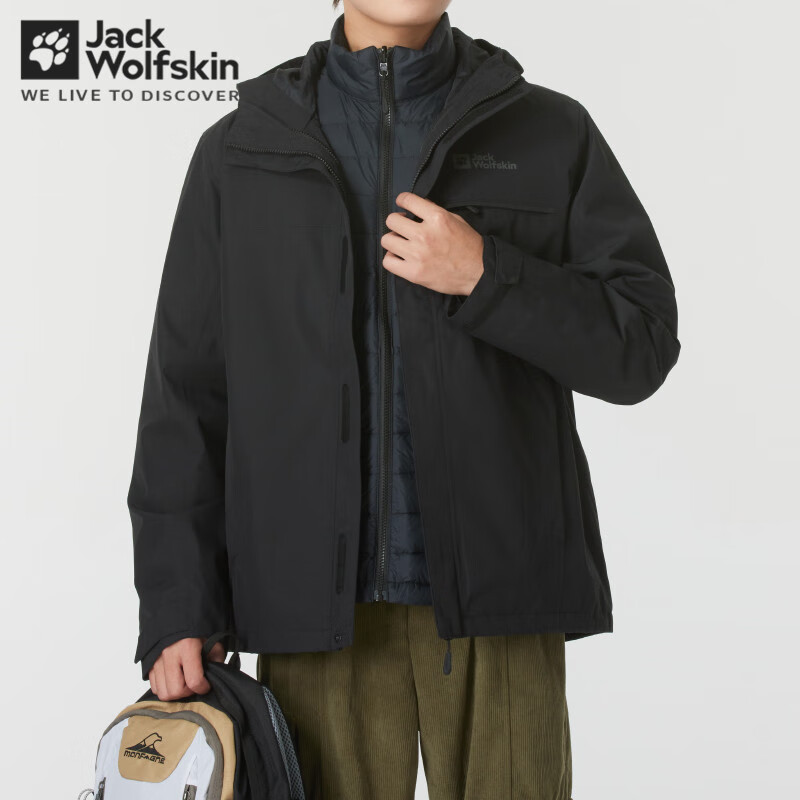 需首单、PLUS会员：Jack Wolfskin 狼爪 鹅绒内胆 三合一冲锋衣 A62338-6000/黑色 158