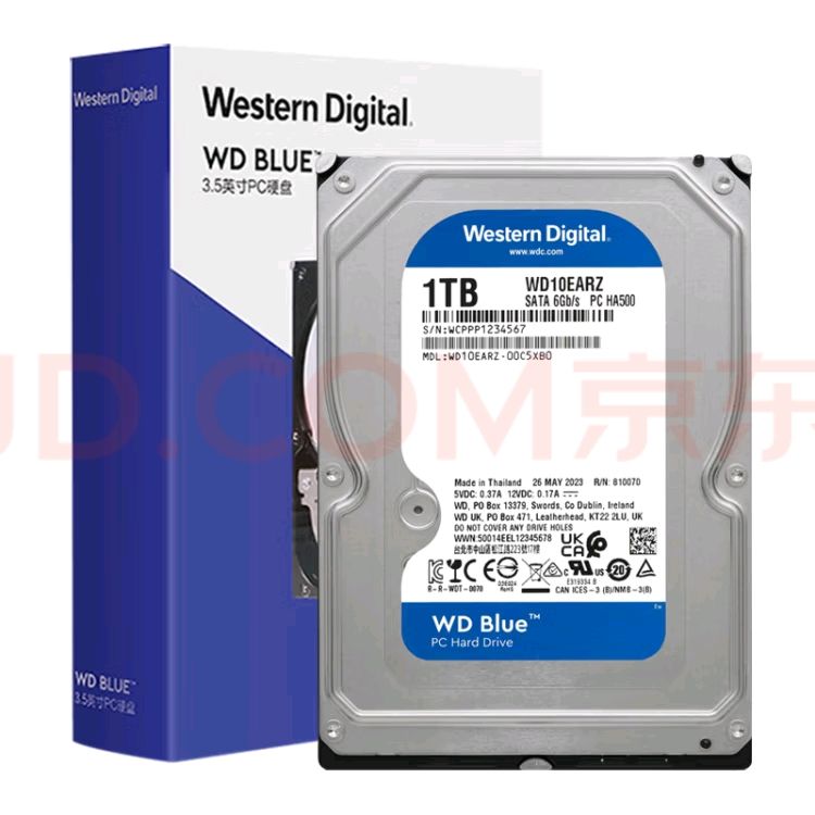 西部数据 台式机机械硬盘 WD Blue 西数蓝盘 1TB CMR垂直 5400转 64MB SATA (WD10EARZ) 3