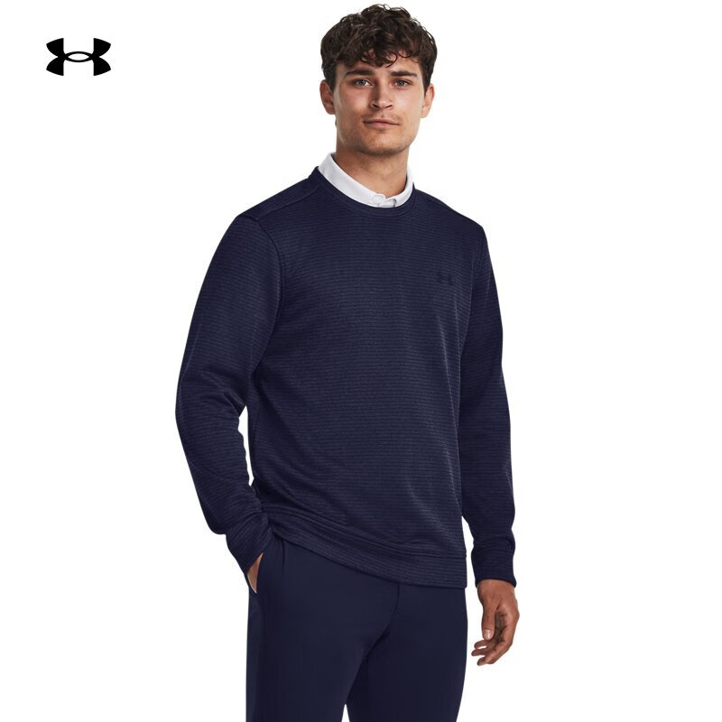 安德玛 UNDERARMOUR）男子拒水圆领高尔夫运动保暖抓绒卫衣1373675 蓝色410 2XL 389