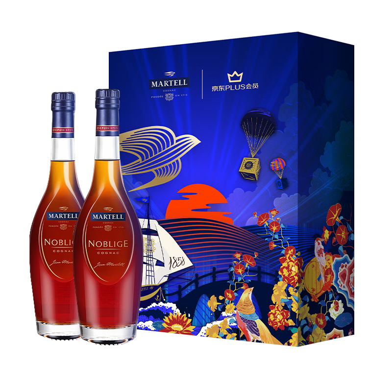 PLUS会员、需抢券：马爹利（Martell）洋酒 名士干邑白兰地 350ml*2 PLUS礼盒 438.9