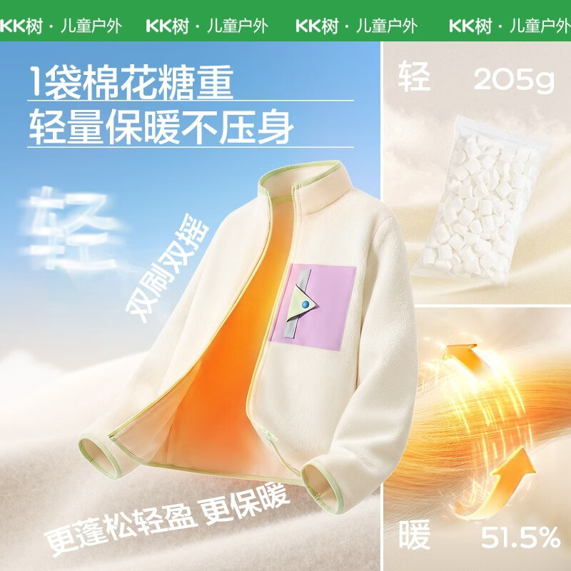kk树 儿童摇粒绒外套春秋新款立领保暖抗静电男童女童户外防风上衣 流霜灰 110 69.92元 - 线报酷