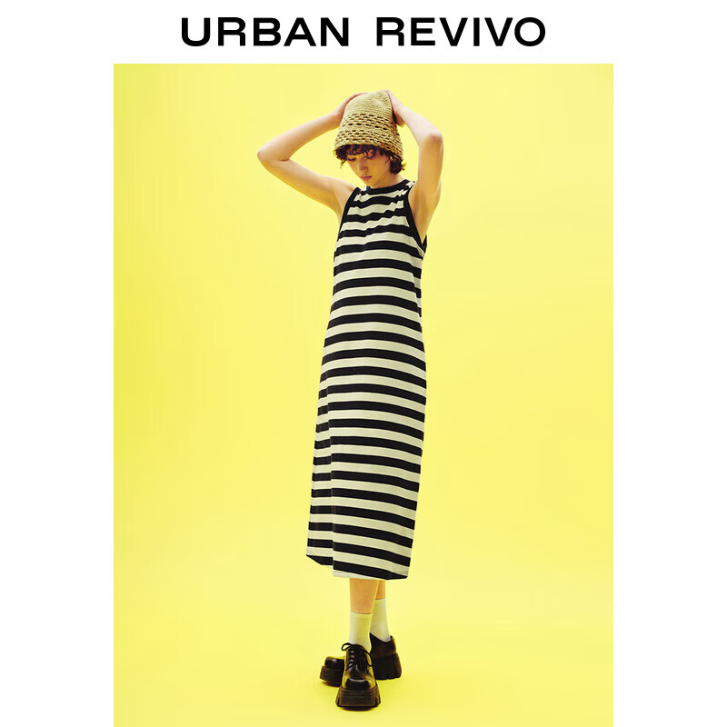 URBAN REVIVO UR2024夏季新款女装简约休闲撞色条纹无袖连衣裙UWU740050 279元（需