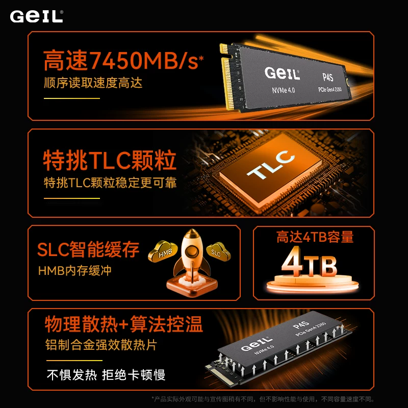 GeIL P4S固态硬盘4tb 2t 1tb PCIe4.0台式机NVME M2笔记本ssd 679元 - 美泡泡