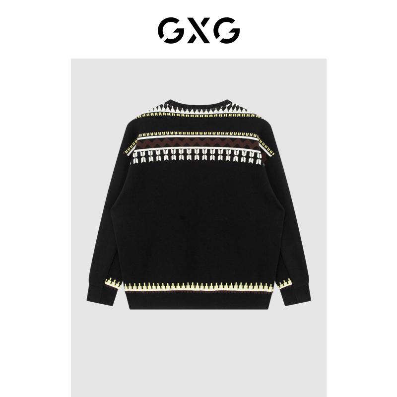 GXG 男装 同款费尔岛系列黑色中阔潮流设计圆领卫衣 22年冬季 79.9元