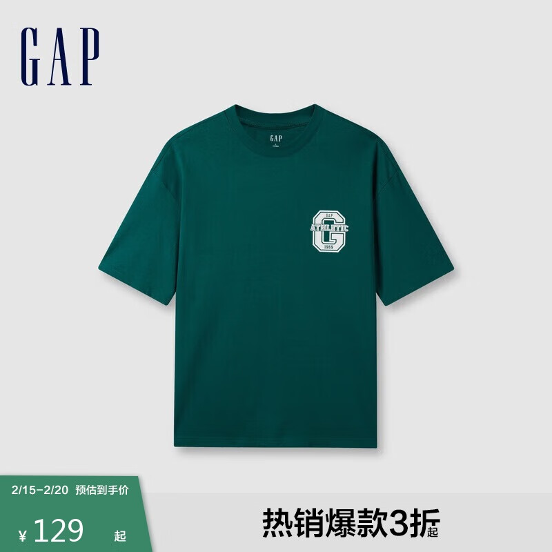 Gap 男女装2024初秋新款棉质贴布绣logo短袖T恤情侣简约上衣637783 145.67元（需