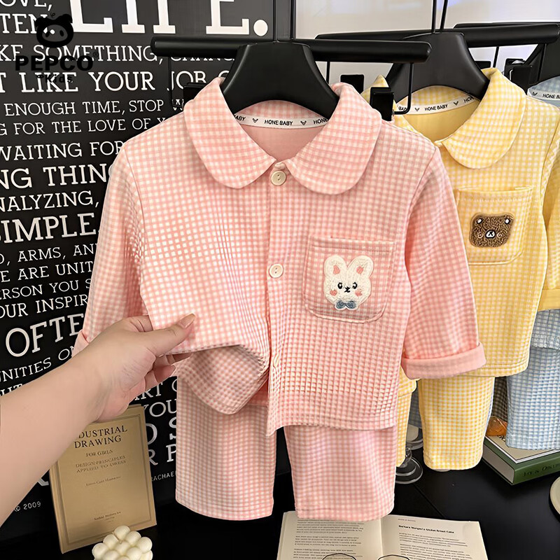 小猪班纳 儿童家居服套装女宝宝秋季卡通开衫长袖睡衣两件套男童翻领套装