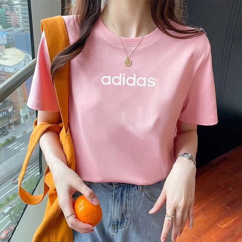 adidas 阿迪达斯 女子粉色T恤 HE4532 66元