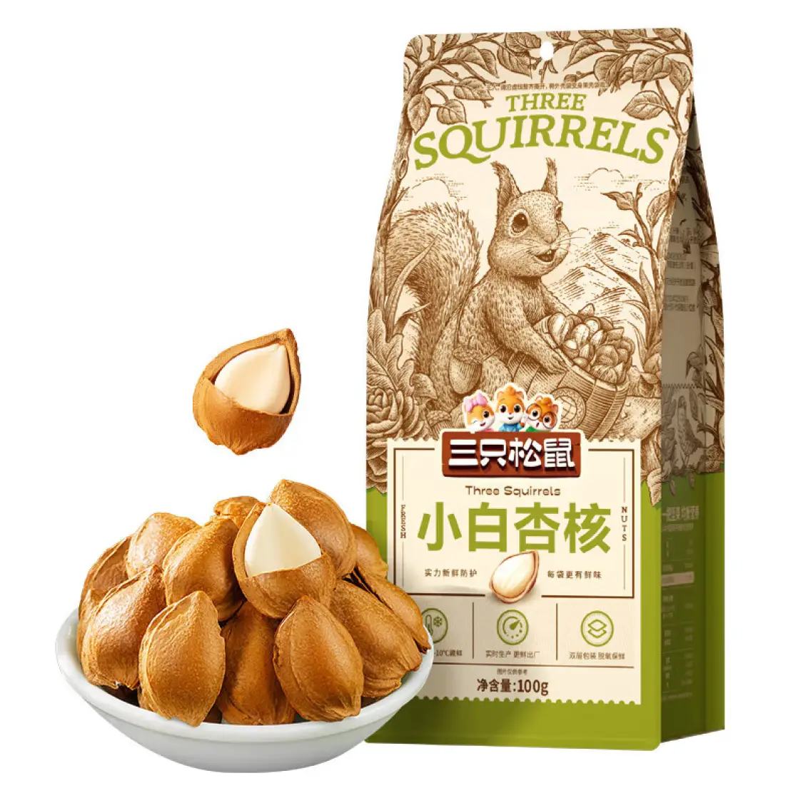 三只松鼠 小白杏核100g*5袋 16.9元（需领券）