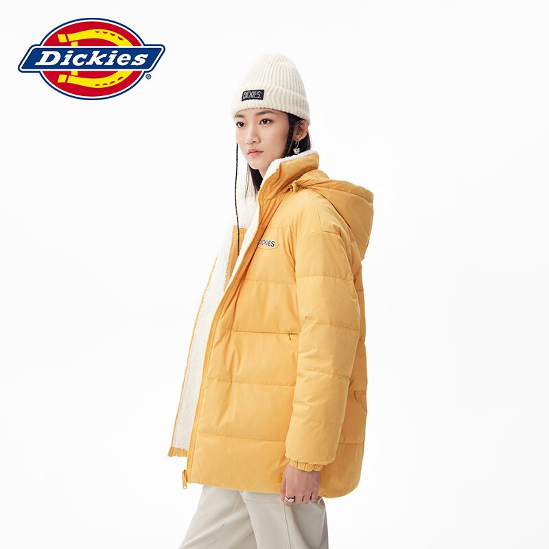 20点开始：dickies 羽绒服 女式双面两穿放羊羔绒羽绒服连帽外套10808 蜂蜜黄 M