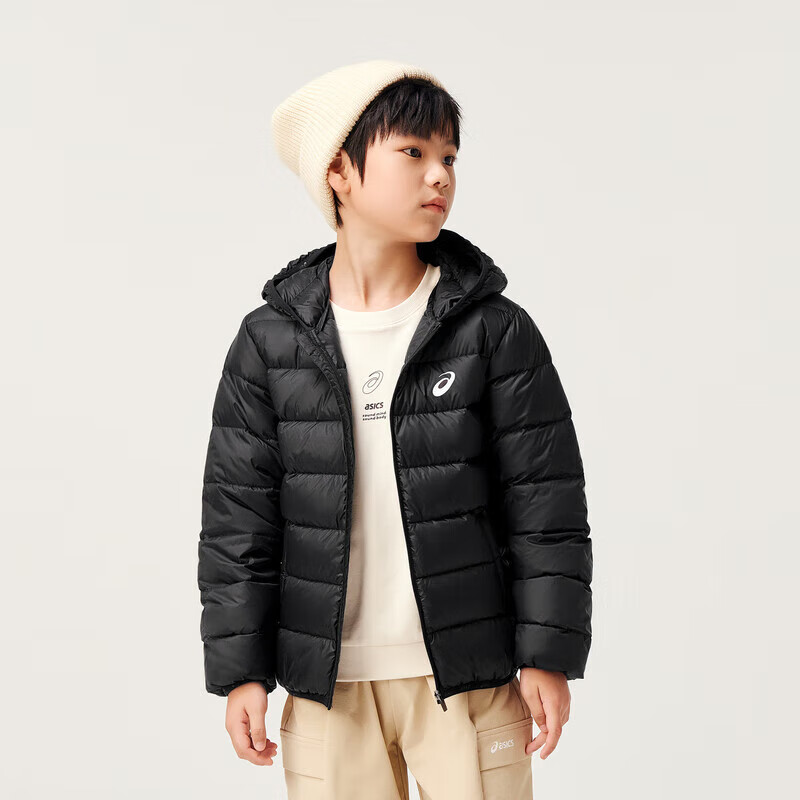 ASICS 亚瑟士 童装冬季中大儿童保暖连帽轻薄羽绒服 001黑色 120cm 169元（需用