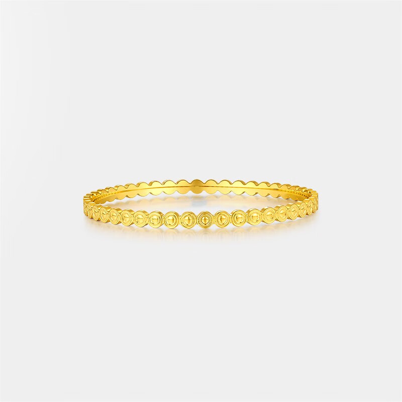 鑫万福 黄金手镯女足金5g光面素圈三生三世磨砂镯子心形款约9.