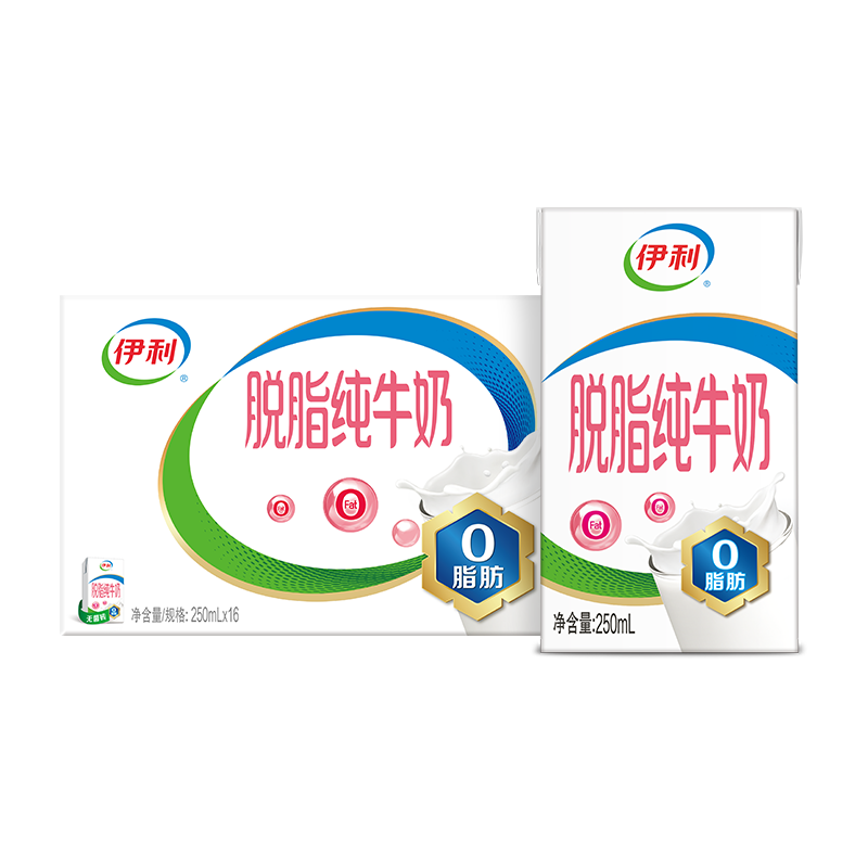 再降价: 伊利 脱脂纯牛奶 250ml*16盒 × 3件 83.4元（需领券，合27.8元/件）