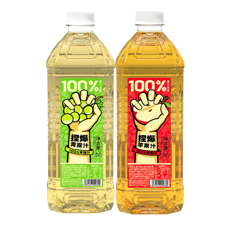 哪吒捏爆100﹪果汁 苹果汁2L+青提汁2L 19.92元（合9.99元/瓶，需凑单）